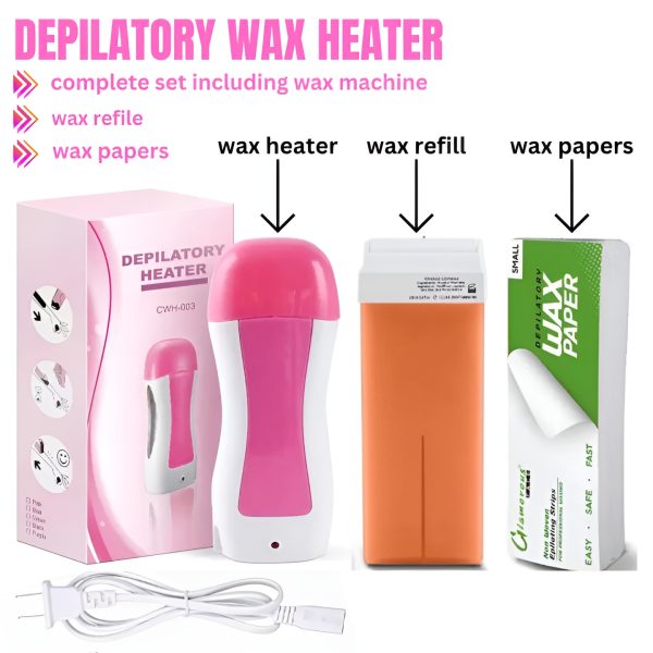3 In 1 Depilatory Wax Heater Machine With Roll On Wax Refill And Waxing Strips